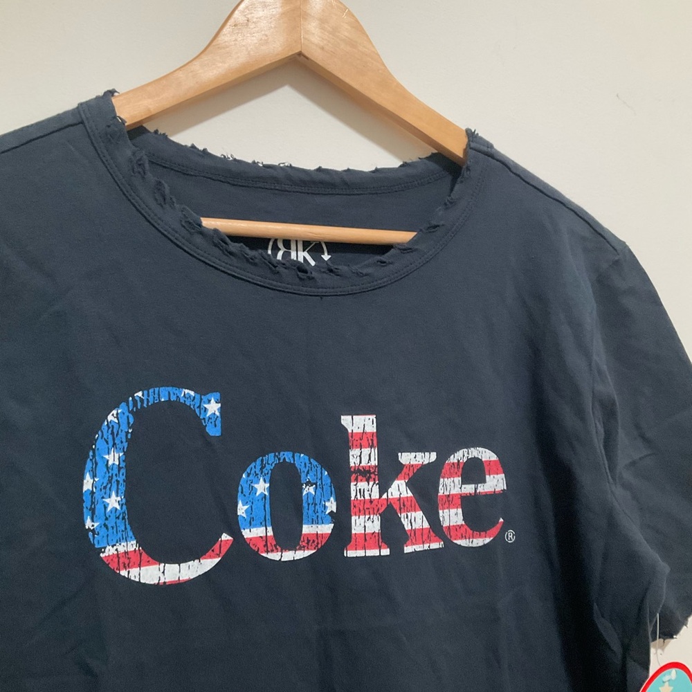 Recycled Karma Tops Womens Medium Black Coke Tee Distressed New - Picture 3 of 8